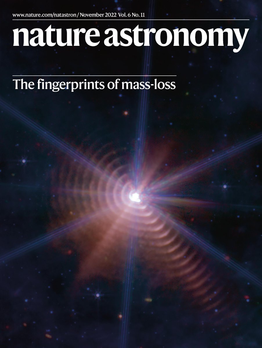 Our November issue is here! The cover, of course, is that now-famous JWST image of WR binary system WR 140, courtesy of Ryan Lau and colleagues. nature.com/natastron/volu…