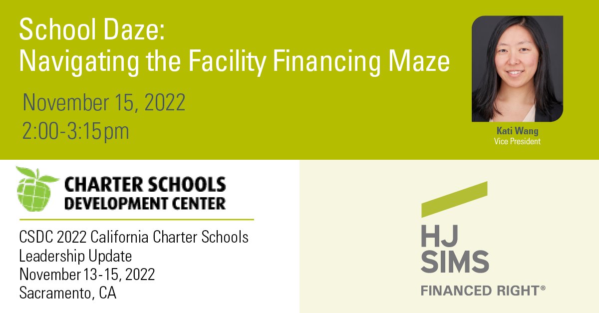 Join HJ Sims, <a href="/LISC_HQ/">Local Initiatives Support Corporation (LISC)</a> and PCSD for a session on the key to planning a successful expansion at the CA Charter Schools Leadership Update Conference next week. Attendees will walk away with the tools to solve their financing challenges. Learn more: hjsims.com/csdc-2022-cali…