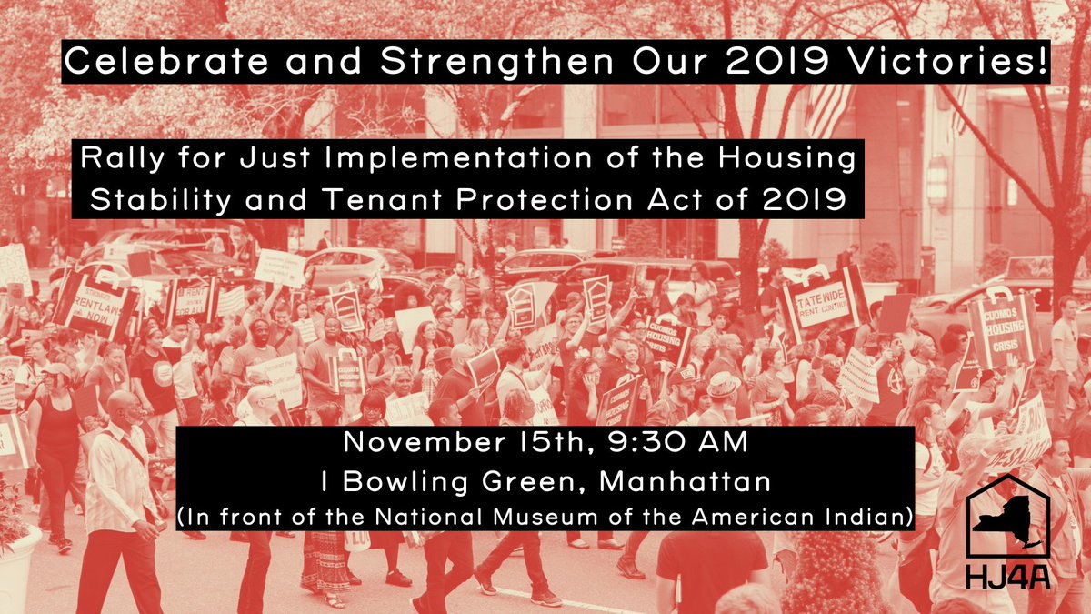 CASAbronx's tweet photo. After 3 years of fighting @NYSHCR is finally holding a public hearing on their proposed regulation to implement #HSTPA2019 our historic rent laws victory!!

Join CASA &amp; @housing4allNY to celebrate this victory at a rally before the hearing @ Bowling Green 9:30am 11-15 #NoMoreMCIs https://t.co/7pApI7hHym