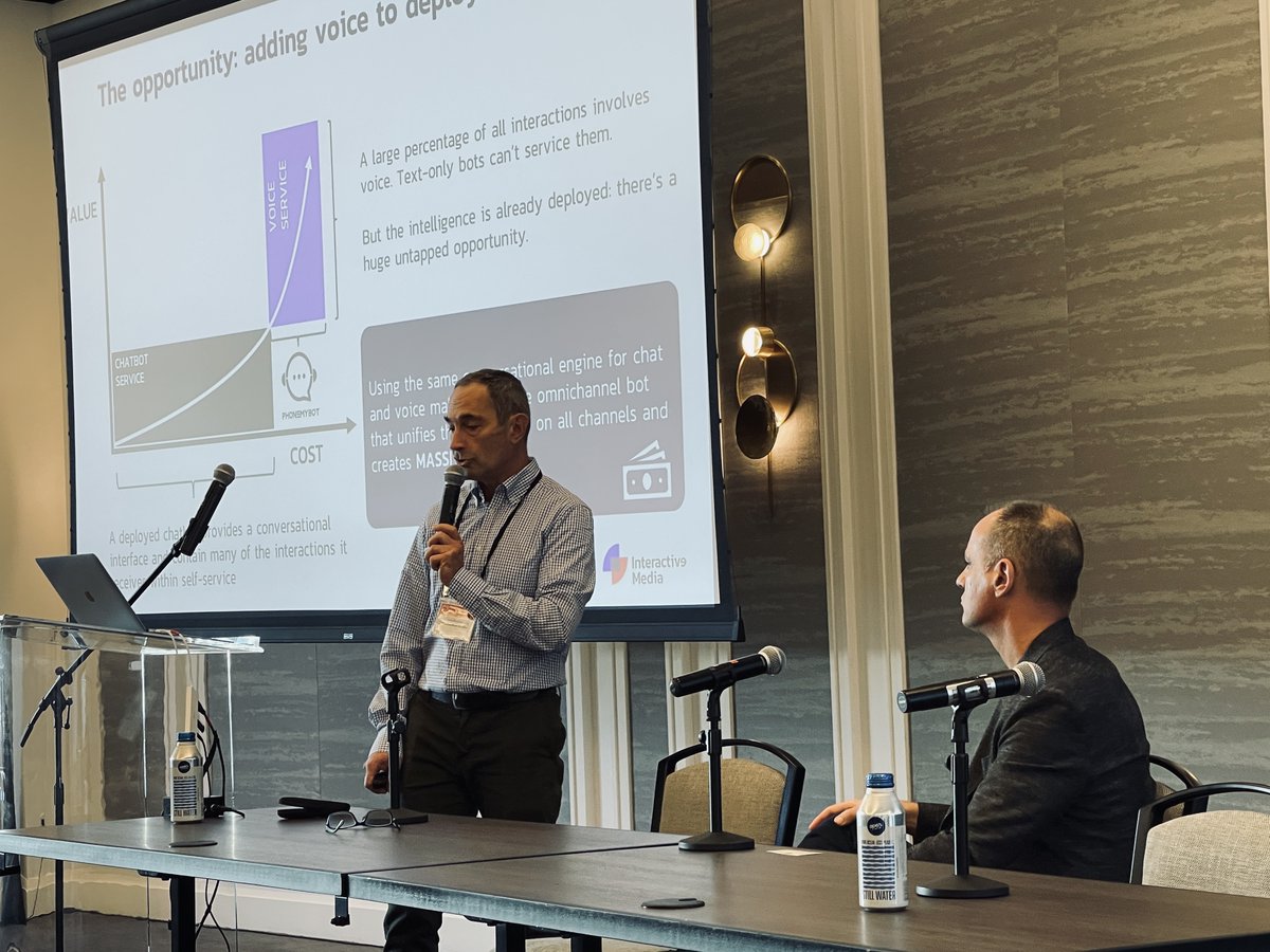 opusresearch's tweet photo. Case study time! @jtorras from @inbenta and Livio Pugliese, CEO at #InteractiveMedia present opportunities to meet customers where they are, in their channels of choice, leveraging existing chatbot architecture and NLU to power a voice channel.

#OpusNOLA22 #chatbots #voice https://t.co/18FESBnk8q