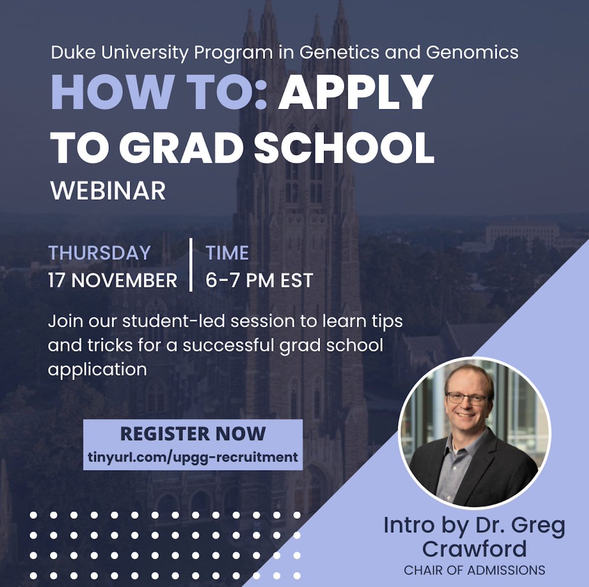 Join us next Thursday (Nov. 17) for a student-led webinar focused on de-mystifying the Ph.D. application process! Learn about application materials, choosing a program, and more. Register at tinyurl.com/upgg-recruitme….