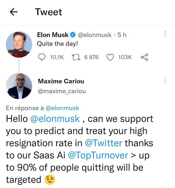 TopTurnover's tweet photo. Si @ElonMusk avait su, il n'aurait peut être pas demandé aux employés de @Twitter  de revenir au bureau de si tôt 😅 Merci @MaximeCariou pour votre apport 😉
🇬🇧
If @ElonMusk had known, he might not have asked Twitter employees to come back to the office so soon 😅 https://t.co/VlqTqBuFW5