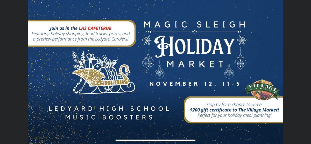 LedyardKeyClub's tweet photo. LHS doors open 11-3 tomorrow (11/12) for Food, Shopping and Prizes! Magician, Matt Hary 12-1pm. Carolers 1-1:30! Free photo ops with Santa 1:30-3. Spicy, warm food from Issa's food truck. Baked goods and gifts. Raffles up to $1,000 (Rotary). https://t.co/OYi6duWDCT