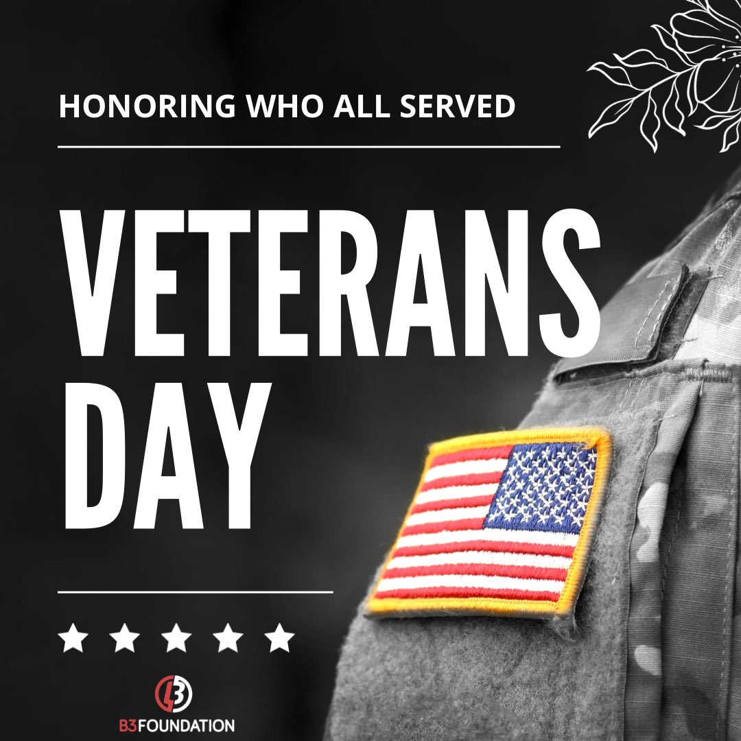 Veterans Day.

Honoring who all served. 

On behalf of the B3 Family we thank those who have served and continue to serve our Country. 

#VeteransDay