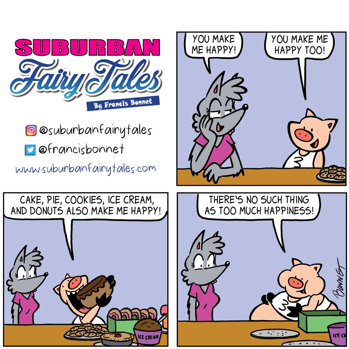 francisbonnet's tweet photo. You shouldn't put ALL your happiness into just one person (as Pig 3 demonstrates 😁)
#cartooning #comicsofinstagram #comics #digitalcomic #thislittlepiggy #fairytalescomics #humorcomics #dailycomics #webcomicseries #happiness #happyinlove #foodlover #toohappy #dessertlover https://t.co/5I4pdMm0gc
