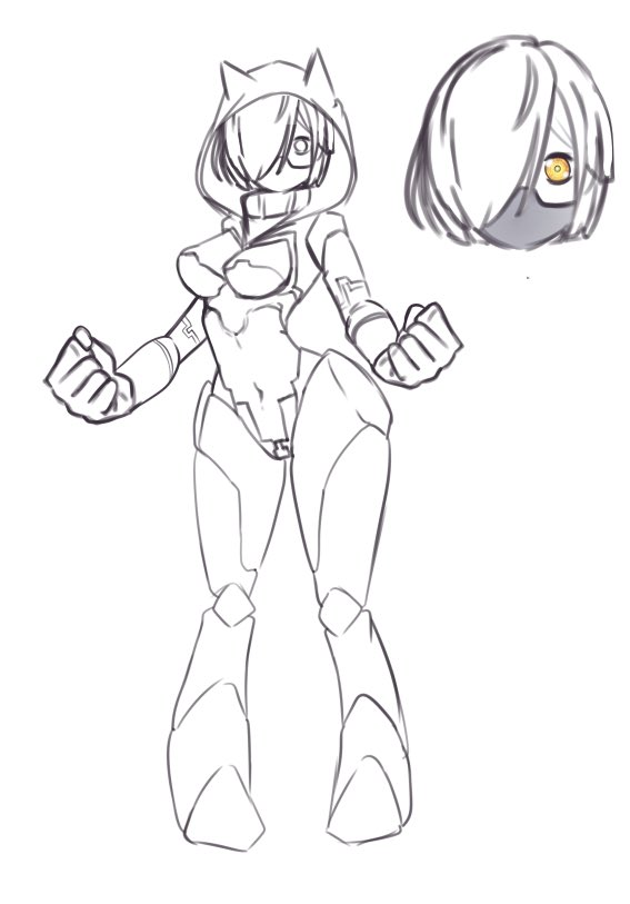 KExps's tweet photo. Current #WIP for binary the #cyborg #assassin. 
She’s a skilled warrior who gets cybernetic enhancements from her insurance money when her mecha suit explodes. 
She strives to evolve through further mechanization of her body and mind. #MonsterPrincessTrials
Art by @aisa_sama https://t.co/o2EBOLtHEs