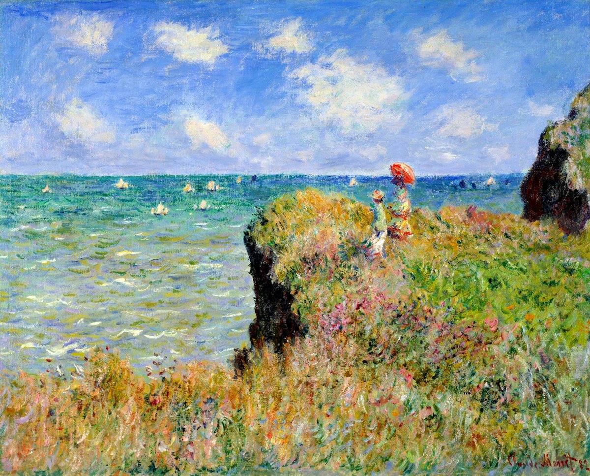今日は画家モネの誕生日
1840年11月14日にパリ生まれ🇫🇷
美術館でこの絵の海の色に感動し、しばらく動けませんでした。
以来、心を癒し、豊かにし、力づけてくれる印象派の絵を愛し続けています。
ありがとう、ムシュ・モネ。

クロード・モネ《プールヴィルの断崖の上の散歩》 