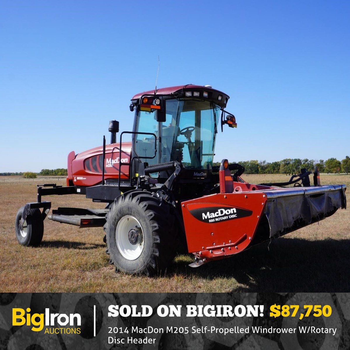 BigIronAuctions's tweet image. Auction Highlight: This 2014 MacDon M205 Self-Propelled Windrower W/Rotary Disc Header in KS sold for $87,750 on a recent BigIron auction. If you need help selling your own equipment call 1-800-937-3558 or visit hubs.la/Q01s0tZP0 #auctions #results #Windrower #MacDon