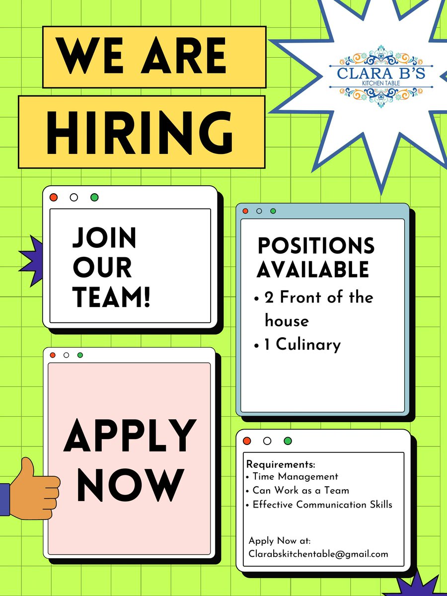 Did you see?! We’re looking for a hand! 🤗 We are offering a Part Time and full time positions !!! 🌟Tip pool and shift meal. Walk in to the restaurant or send an email to clarabskitchentable@gmail.com.
 #stlfoodtrucks #stlfood#bellevillelocal #bellevilleillinois