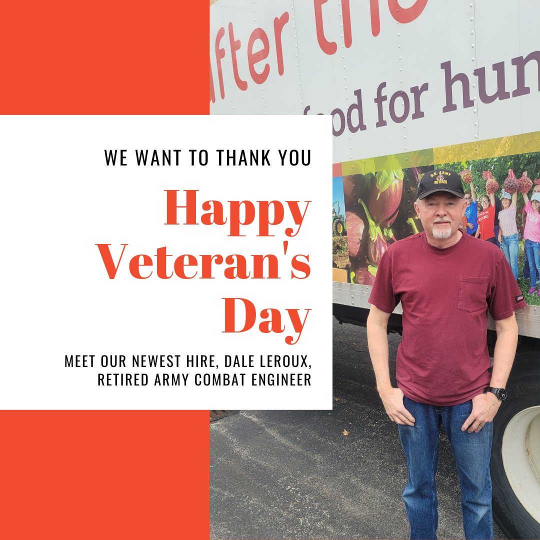 Dale recently joined After the Harvest as our truck driver. Dale served in the US Army for 20 years as an active-duty Combat Engineer until he retired in 2005. Happy Veteran's Day to Dale and all the other veterans out there! #gleaningforgood #happyveteransday