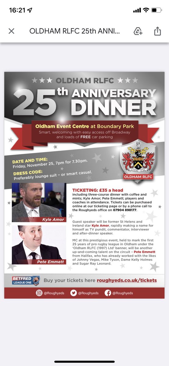 Roughyeds's tweet photo. Our 25th Anniversary Dinner is not far away, £35, Nov 25th.
Get your tickets now! 🎟
🔴⚪️
#OldhamRL2023 | #YedsTogether https://t.co/JXllwFfS1Y