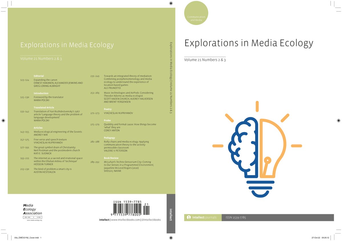 IntellectBooks (@intellectbooks) on Twitter photo Explorations in Media Ecology 21.2-3 is out now!
Including āFree verse and speech textureā by Vyacheslav Kupriyanov
<a href="/MediaEcology/">Media Ecology Association</a> <a href="/meccsapolicy/">MeCCSA Policy</a> #mediastudies
intellectbooks.com/explorations-iā¦
intellectdiscover.com/content/journa⦠Explorations in Media Ecology 21.2-3 is out now!
Including āFree verse and speech textureā by Vyacheslav Kupriyanov
<a href="/MediaEcology/">Media Ecology Association</a> <a href="/meccsapolicy/">MeCCSA Policy</a> #mediastudies
intellectbooks.com/explorations-iā¦
intellectdiscover.com/content/journaā¦