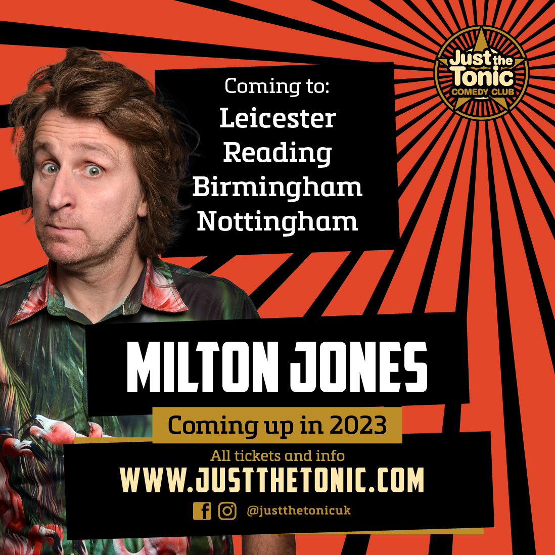 Milton Jones comes to make us laugh in 2023. Big act in small venues justthetonic.com/comedian/milto… @themiltonjones
