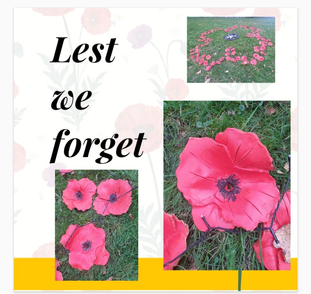 Our remembrance display has been placed at the front of school. The clay poppies have been inspired by the instillation Blood Swept Lands and Seas of red by Paul Cummins MBE #LestWeForget <a href="/SharplesSchool/">Sharples School</a>