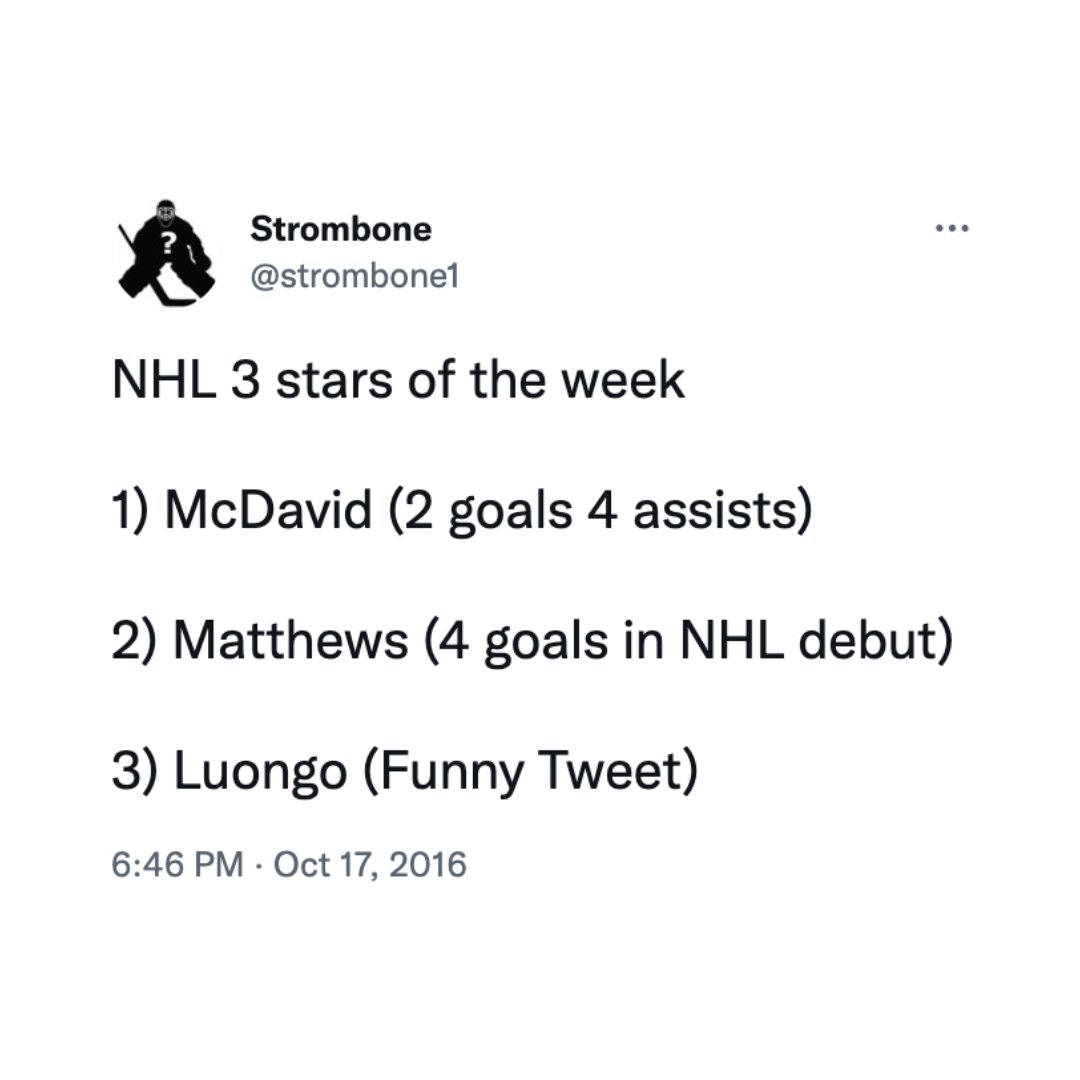 NHL's tweet photo. Roberto Luongo (@strombone1) is a treasure we must ALWAYS protect. 😂🥺

Here are some of his best tweets from over the years ahead of his @HockeyHallFame induction. #HHOF2022 #HHOF https://t.co/tlrPAbJLnm