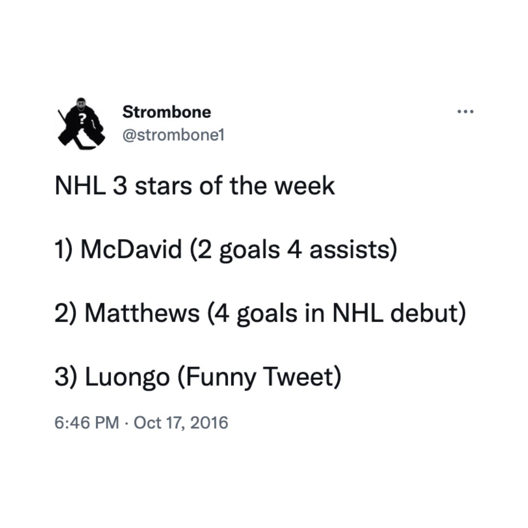 McDavid, Matthews, Luongo stars of the week 