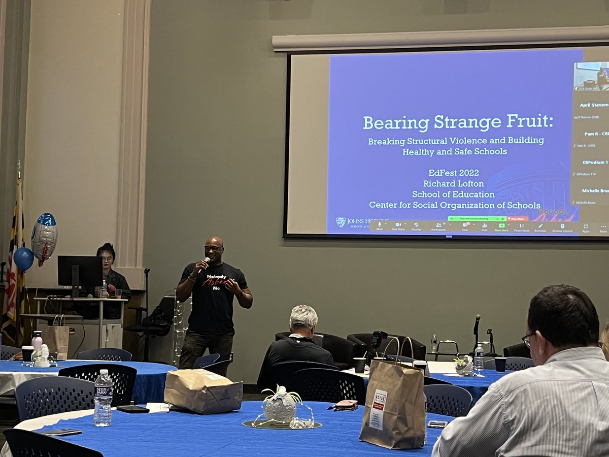 JHUeducation's tweet photo. One of our afternoon #EdFest2022 sessions is led by @DrRichardLofton on the topic of “Breaking Structural Violence and Building Healthy and Safe Schools with Richard Lofton”. #NobodyAskedMe https://t.co/9bF04MW0TY
