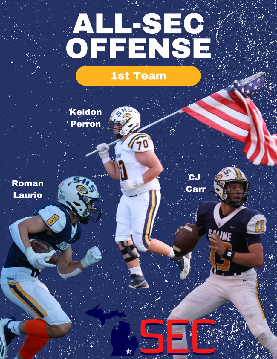 SalineFootball's tweet photo. Congrats to our All-SEC offensive players!
@SECMichigan @13Cjcarr @LaurioRoman @PerronKeldon https://t.co/fehiWvfyeR