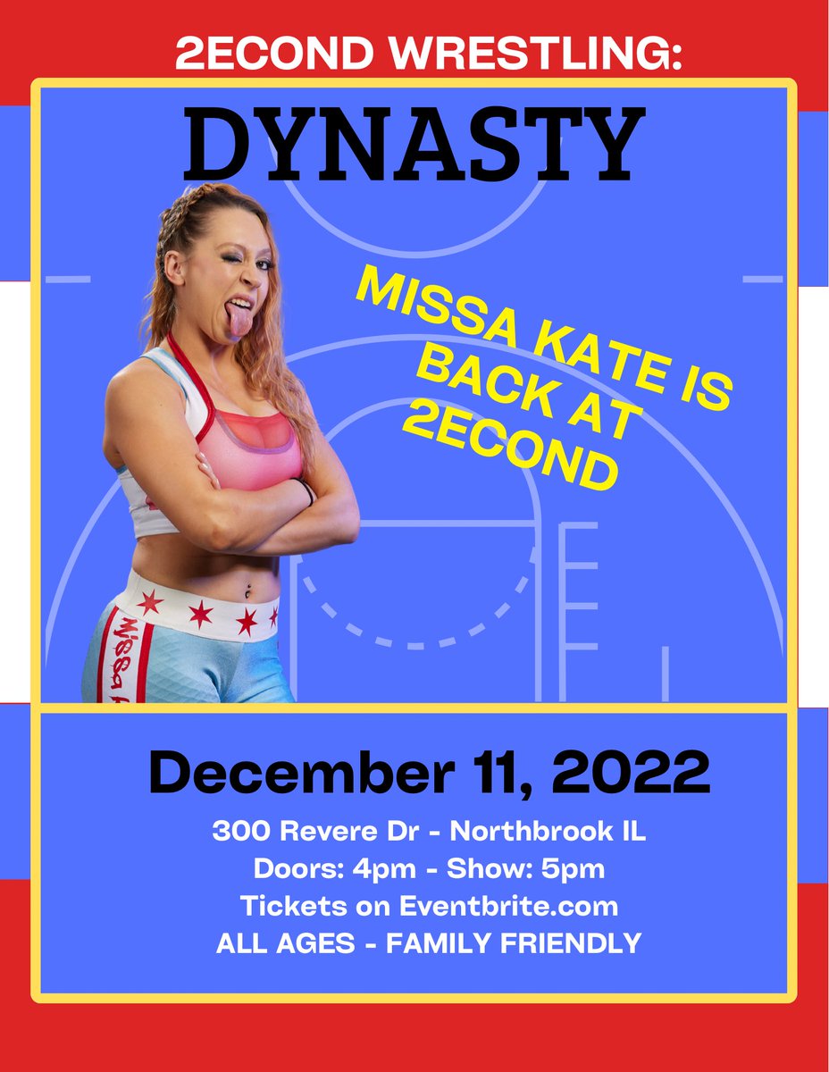 DYNASTY 🏆 🏆 🏆 🏆 🏆 🏆 
Dec 11th
Doors 4pm/Show 5pm
Northbrook IL

- <a href="/KiLynnKing/">KiLynn King</a> v <a href="/freerangekara/">Free-Range Kara</a> 
- MLW Champion <a href="/alexhammerstone/">Hammerstone</a> 
- Debut of Better Together <a href="/origold16/">Ori Gold</a> &amp; <a href="/HadarHorwitz/">Hadar Horvitz</a> 
- @MissaKate11 <a href="/arikcannon/">Arik Cannon</a> <a href="/wrestlekate/">Killa Kate</a> 

Over 50% Gone!
🎟 eventbrite.com/e/447004882637 🎟