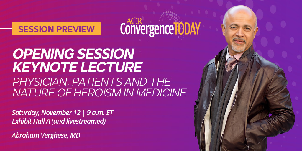 Celebrated physician &amp; author @cuttingforstone will reflect on heroism in healthcare at Saturday's #ACR22 Opening Session. Read a preview in ACR Convergence Today → acr.tw/3V5YMDx