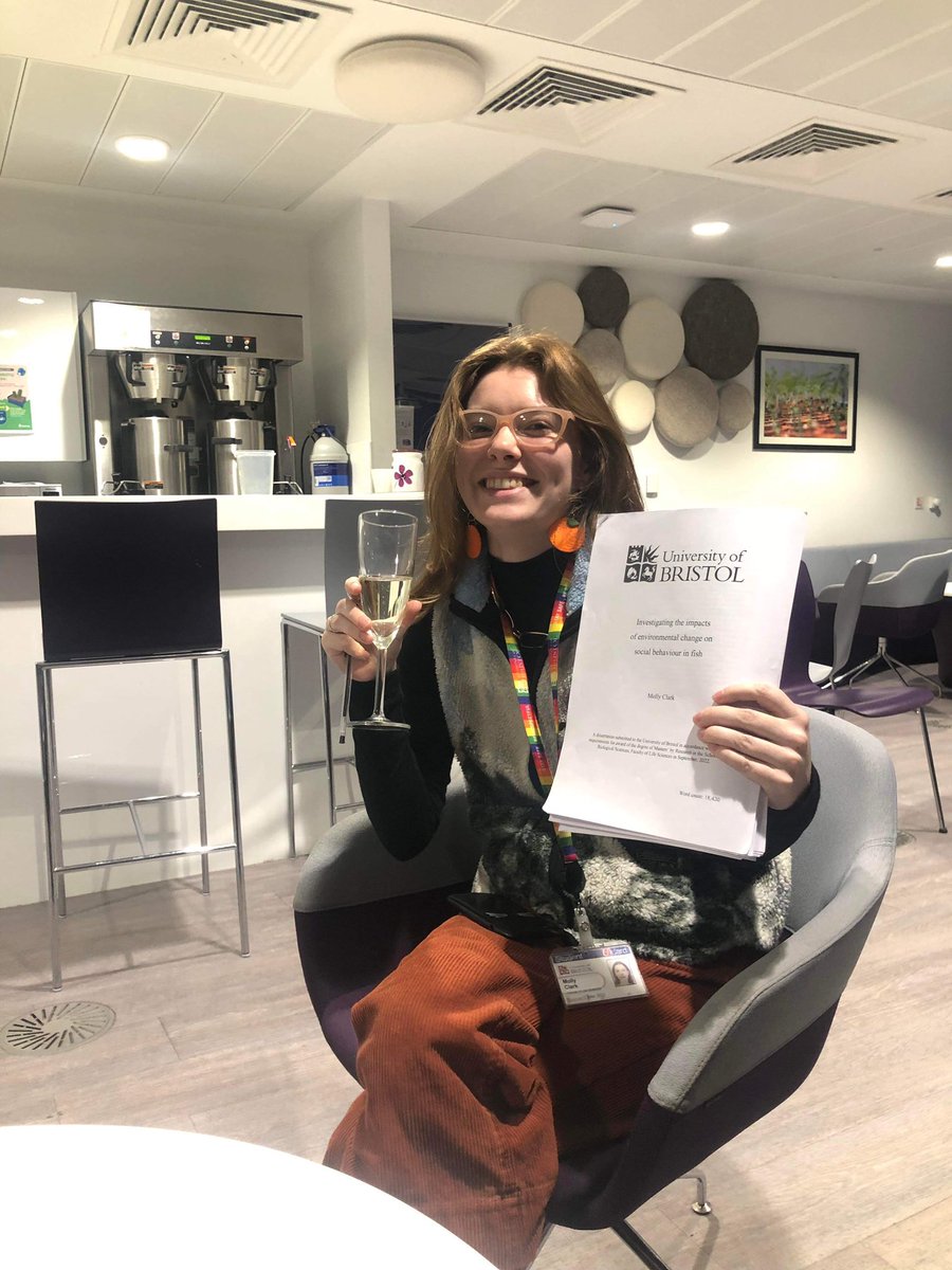 mollyaclark's tweet photo. Super excited to say I’ve passed my masters by research with minor corrections🎉🎉thanks so much to @cbenvenuto73 and Martin Genner for a throughly enjoyable viva, and to @C_C_Ioannou for the supervision and support! #TeamFish 🎣🐟@BristolBioSci https://t.co/S6NF0gmdwW