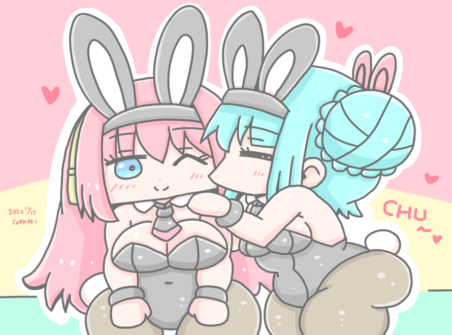 初音ミク ,巡音ルカ 「バニーミクルカ 」|コルセットまきおのイラスト