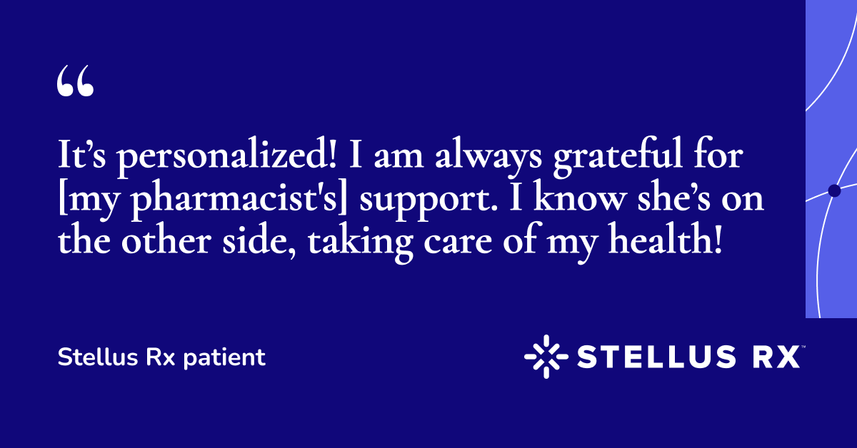 Stellus Rx pharmacists get to know you, and check in to ensure you have peace of mind throughout your entire health journey.  Learn more: loom.ly/94hMgR0.