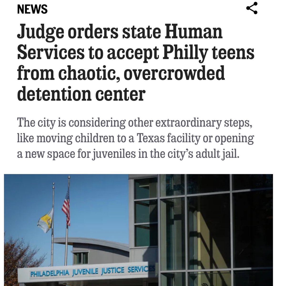We need to focus on closer-to-home models [+] alternatives to detention for our youth,” Philadelphia’s chief [] defender, Keisha Hudson, said. “It’s research-based best practice, and [sending kids to Texas] … is only going to cause further harm to our youth and our communities.”