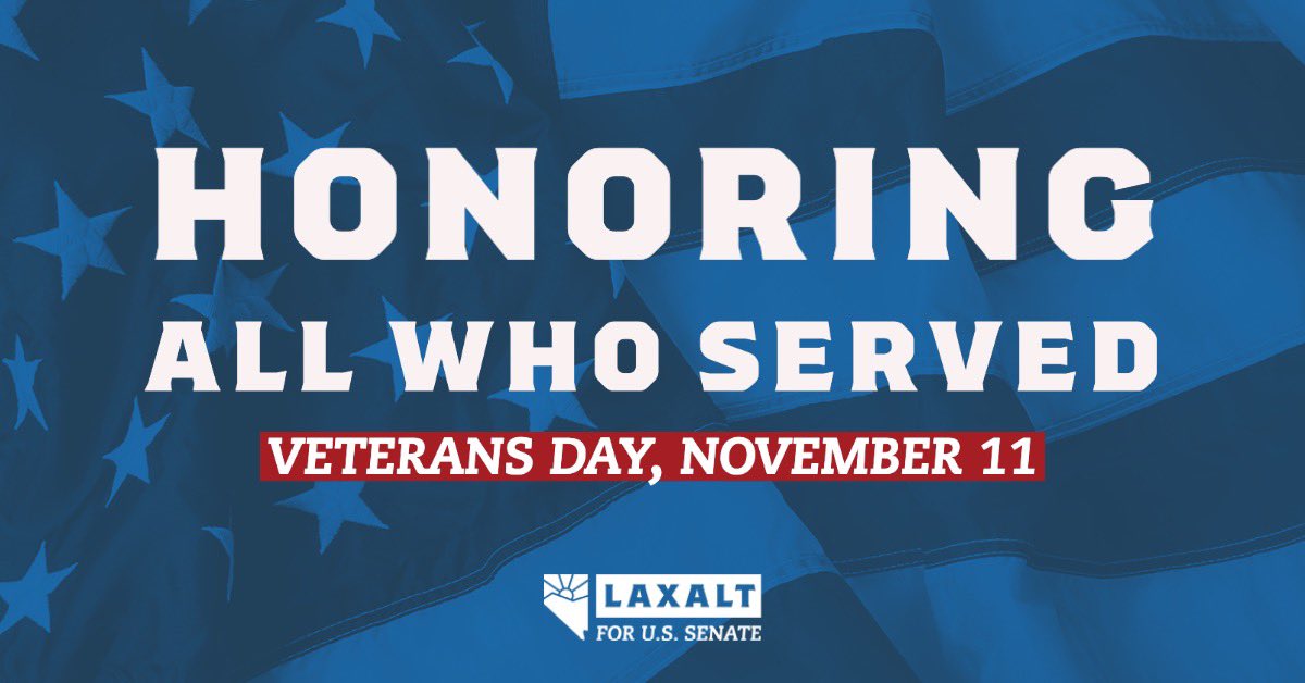 AdamLaxalt's tweet photo. Today, and every day, we are thankful for the sacrifices of the brave men and women who serve their country. We owe you everything.

Happy Veterans Day! https://t.co/8cAPlex5h7
