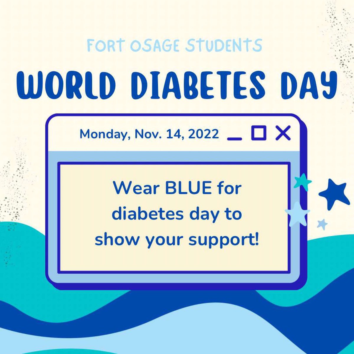 Monday is World Diabetes Day! WEAR BLUE to show your support!! #type1diabetes   <a href="/IzziCobb2024/">Izzi Cobb</a>