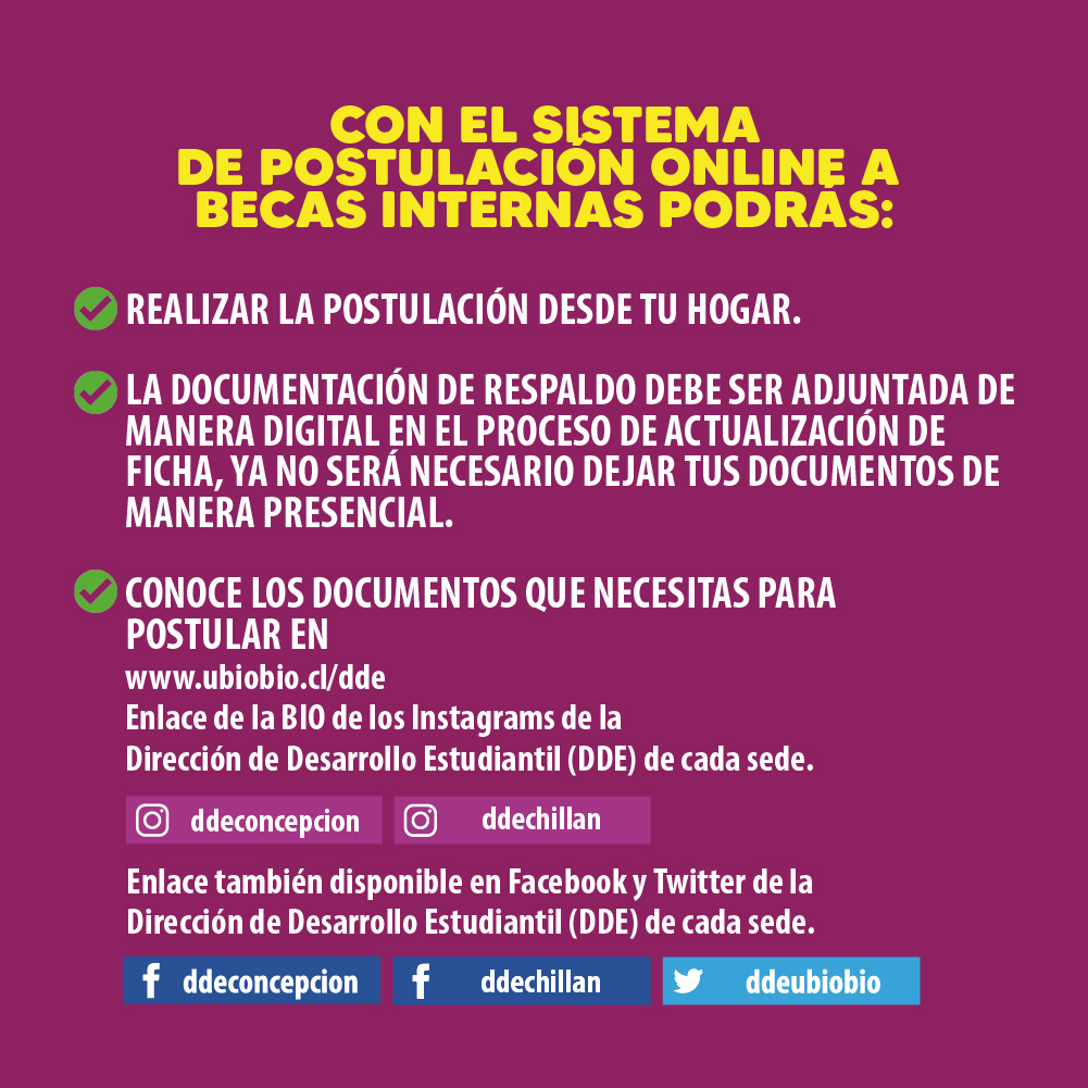 Encuentra en destudiantil.ubiobio.cl/dde_concepcion… los documentos del proceso de acreditación socioeconómica 2023, que te permitirá postular o renovar Becas Internas UBB y/o acceder a beneficios de #BienestarEstudiantilUBB como préstamos, ayudas,  justificaciones, entre otros ✅