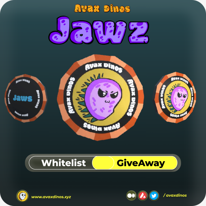 eco_fungible's tweet photo. $JAWZ Token Giveaway 🎁

@AvaxDinos is lunching their token soon. Per token price will be 0.003🔺

-10x WL, Per person will get 10k $JAWZ token🔥

1️⃣ Follow @eco_fungible &amp; @AvaxDinos 🦖
2️⃣ Like ➕ Retweet♻️
3️⃣ Tag 3Frds✅

⏰48 Hours⏳

#AVAX #Avalanche #Giveaway #Token https://t.co/fsvVzNzrfV