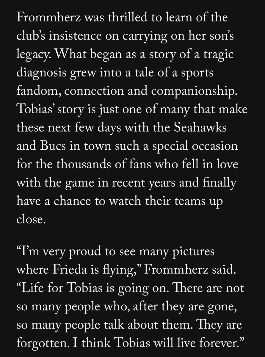 From practice to events to games, wherever the #Seahawks are in Munich this weekend, Frieda’s presence will make it feel like Tobias is there, too. Thanks to the <a href="/SeaHawkersGER/">German Sea Hawkers</a>.

As Tobi’s mother, Sabine said: “Life for Tobias is going on.” theathletic.com/3812062/2022/1…