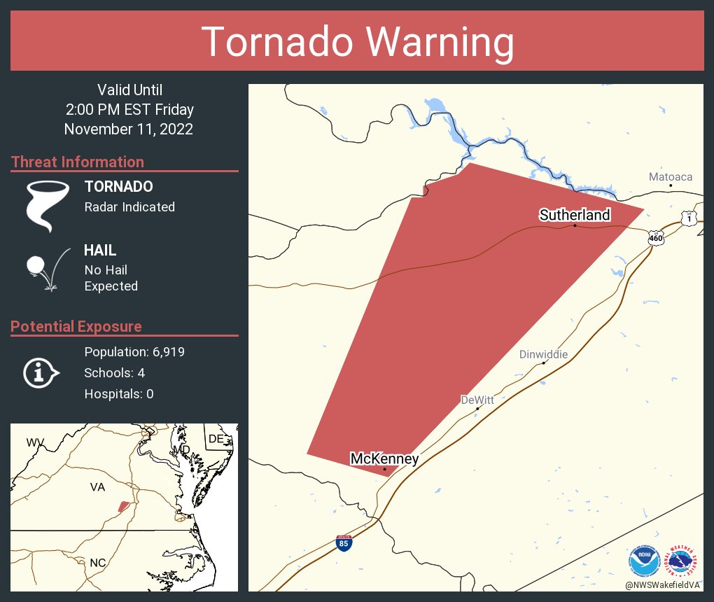NWS Wakefield on Twitter "Tornado Warning including McKenney VA and