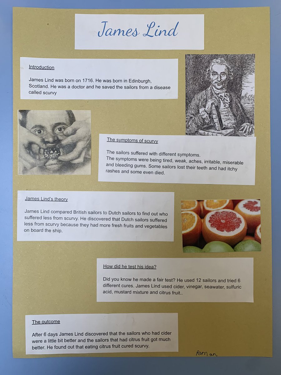 We have been learning about James Lind. The children have written excellent non-chronological reports all about him. Did you know that citrus fruits cured scurvy? <a href="/SummerswoodPS/">Summerswood School</a> @MJonessps <a href="/SpsWheatcroft/">MrsWheatcroftSPS</a>