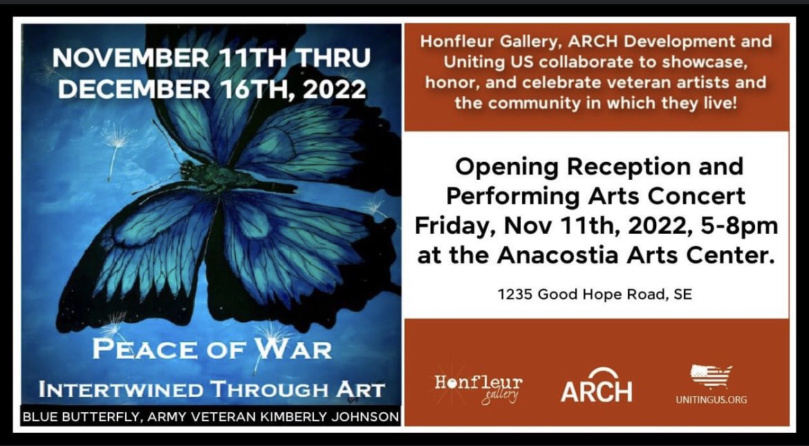 FreeinDCBlog's tweet photo. Tonight! @AnacostiaArts  opening with @HonfleurGallery 5pm-8pm Free. Unlike most “war” discussions featuring only veterans, the "Peace of War" exhibit   shows consequences beyond the war and the repercussions and resilience of current &amp; future generations https://t.co/RZhNlDEnyT https://t.co/RzrBfqMsuQ