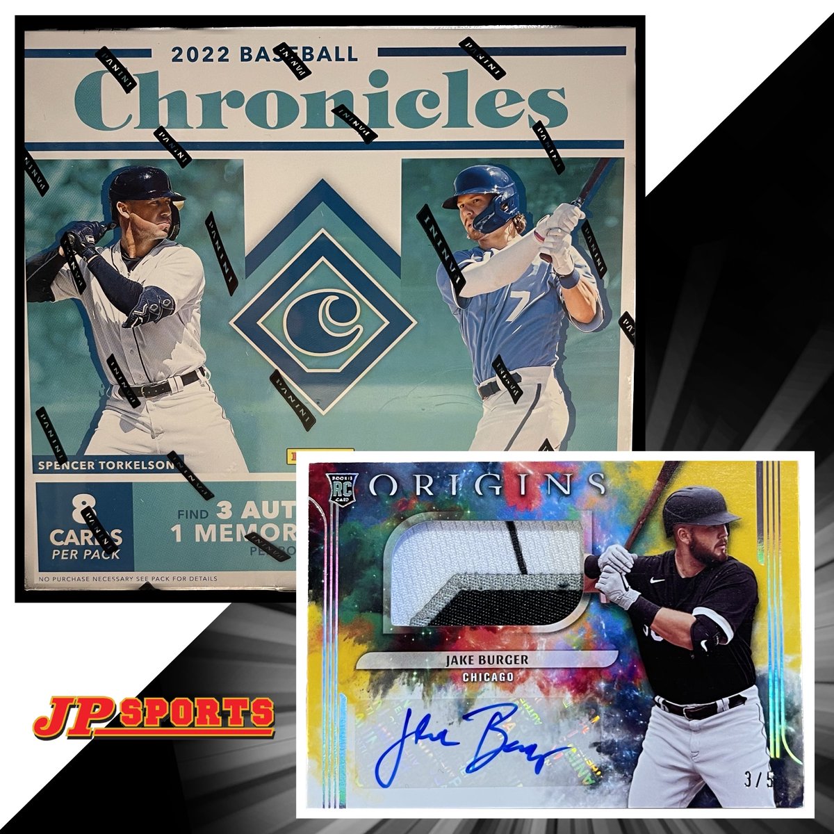 JPSportsCollect's tweet photo. 2022 Chronicles Baseball! 🔥🔥⚾️⚾️🏟️🏟️
Check out that pull from JP Sports Cape Coral this morning! 
Chicago White Sox - Jake Burger Rookie Patch Auto #’d to 5!!! 
Shop this great product in store OR online @ https://t.co/KbiRnDp9lq! 
See you soon #SWFL! #JPSports #Panini https://t.co/H98ikxyohw