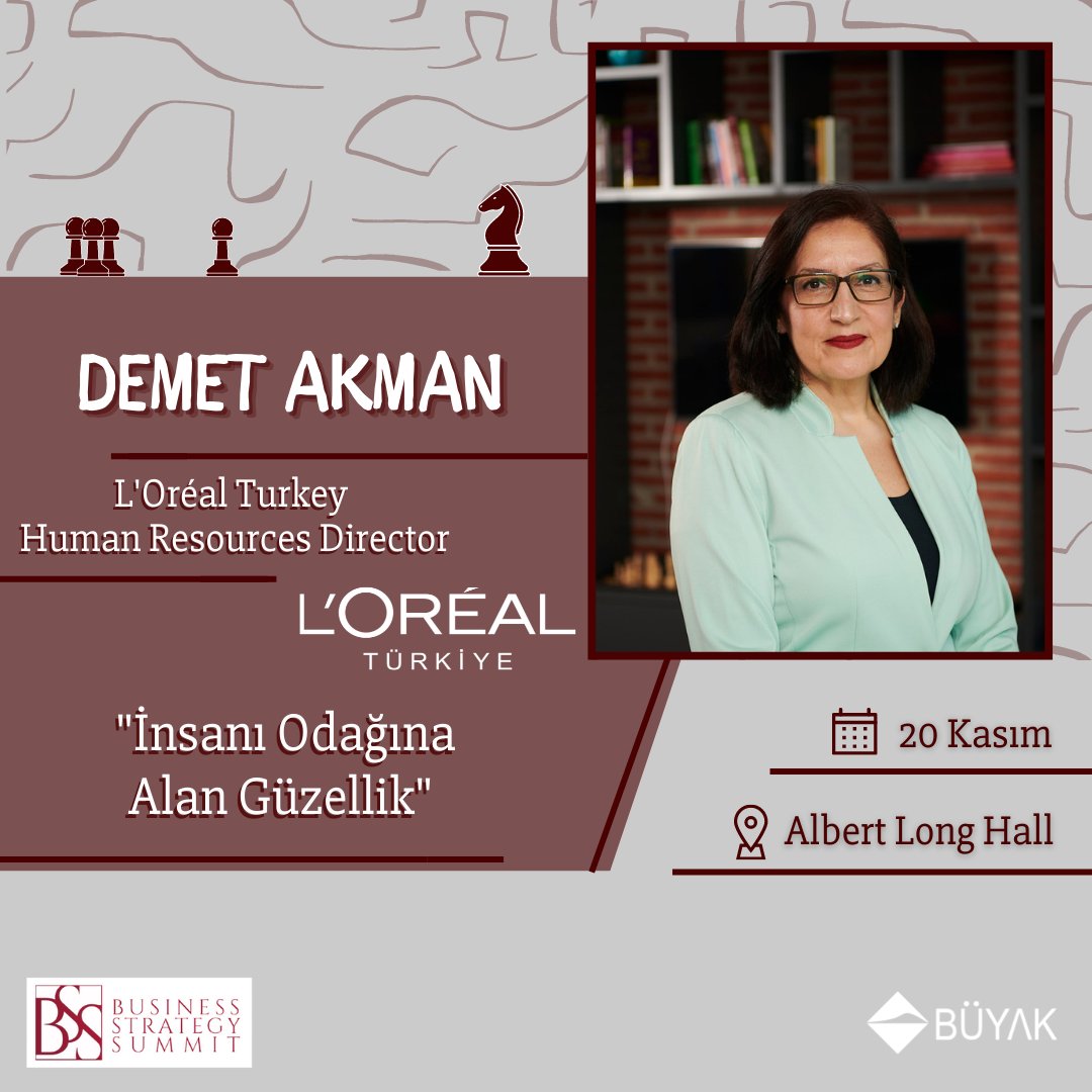 L'Oréal Türkiye İnsan Kaynakları Direktörü Demet Akman "İnsanı Odağına Alan Güzellik" slotuyla 20 Kasım'da Business Strategy Summit'te bizlerle♟💫

 L'Oréal'in İnsan Kaynakları departmanının stratejilerini konu alacağımız slotumuza seni de bekliyoruz🎯
 
Biletler bio'da!