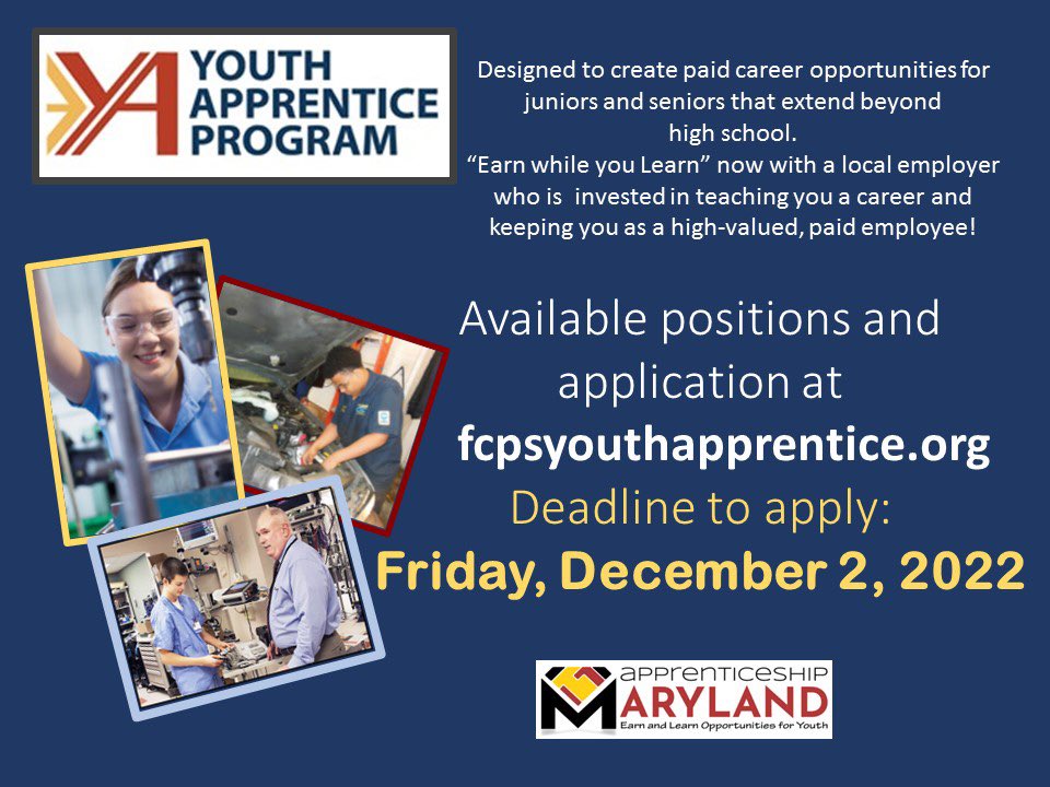FCPSYAP's tweet photo. Begin the Youth Apprentice Program Spring Semester - Apply by 12/2/22 https://t.co/yBeyaIcGK9