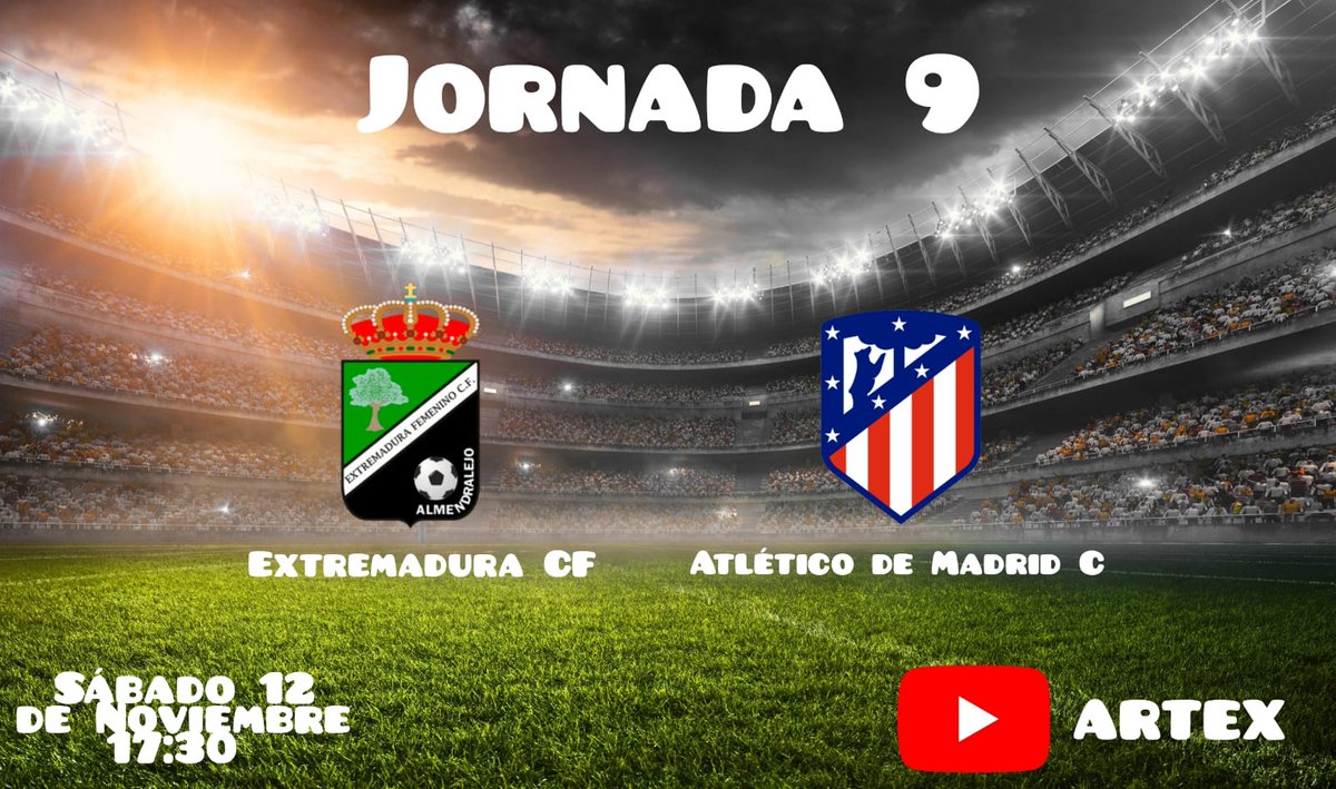 Mañana tenemos fútbol!!!! Volvemos a Almendralejo para el partido que enfrenta a un <a href="/extremadurafem/">Extremadura Femenino CF</a>  y a un <a href="/AtletiFemenino/">Atlético de Madrid Femenino</a>  C que quieren seguir puntuando después de encadenar tres derrotas seguidas. 

📺Enlace al directo: youtu.be/JCE4O3xGcVQ