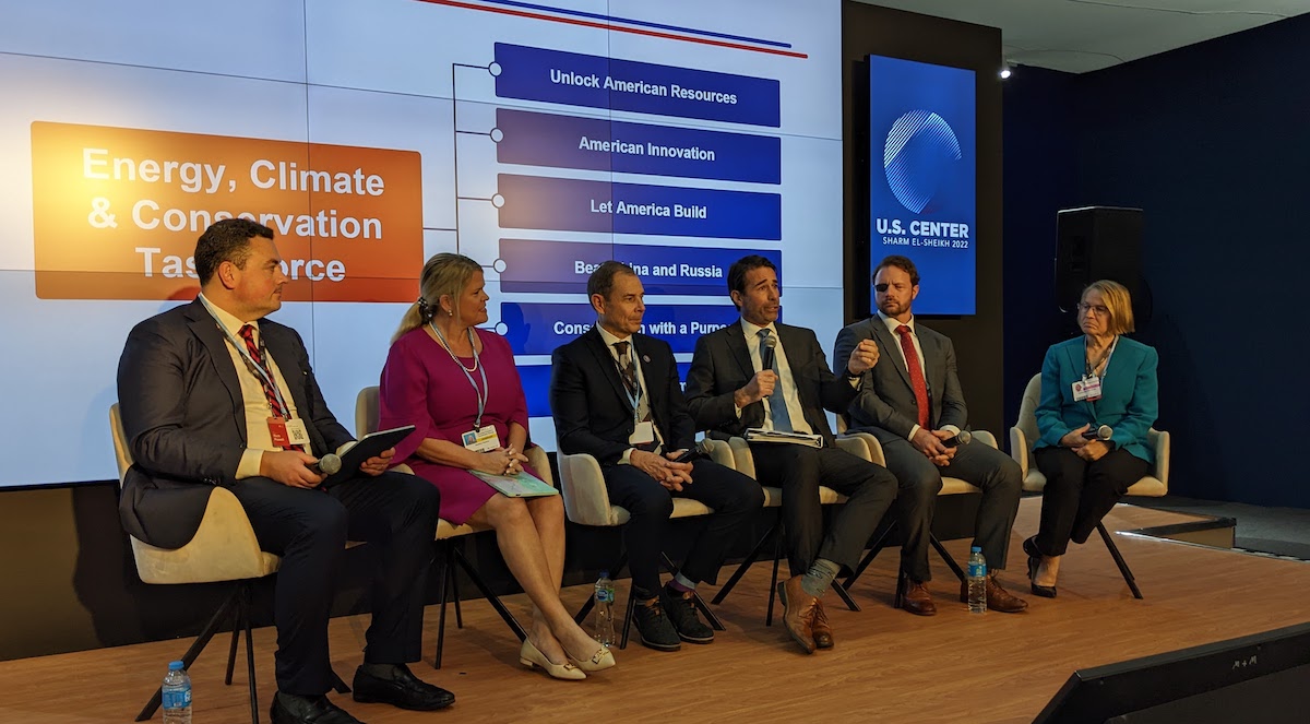 Good to see Republican members of Congress participating in a panel at #COP27. In a (likely) divided Congress, we'll work with them and other members of the Conservative <a href="/climate_caucus/">Conservative Climate Caucus</a> to move bipartisan solutions forward.