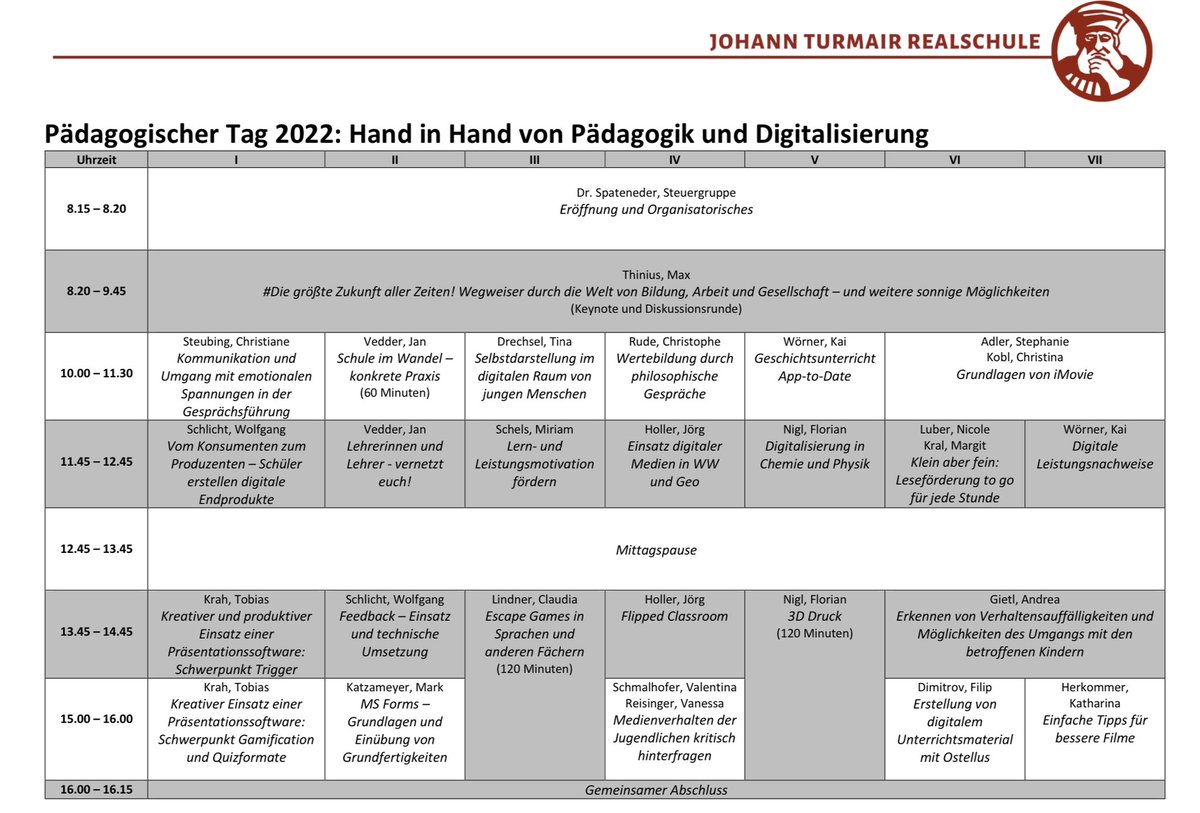 <a href="/PSpateneder/">Dr. Peter Spateneder</a> hat für seinen Päd. Tag am 16.11. eine tolle Line-Up zusammengestellt - Ich freue mich auf alte Bekannte, einen Niedersachsen und etliche #BayernEdu-Allstars IRL <a href="/stadtabensberg/">Stadt Abensberg</a> <a href="/KM_Bayern/">Kultusministerium Bayern</a> #Twlz