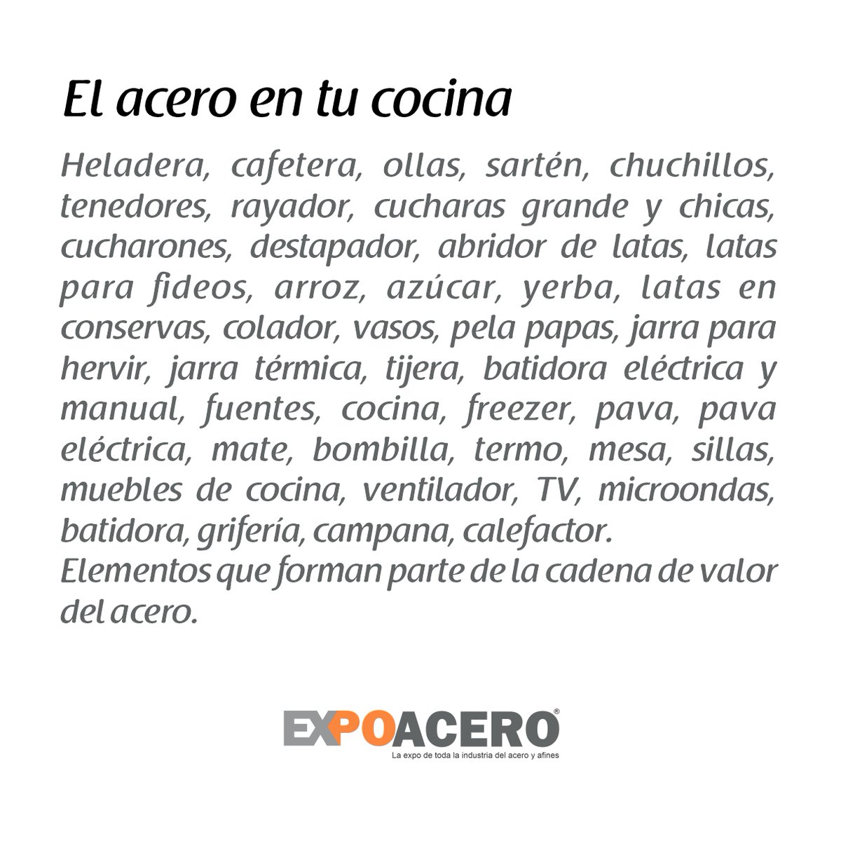 ¿Alguna vez te pusiste a pensar la cantidad de acero qué hay en tu cocina?
<a href="/expoacero/">Expoacero</a> 
#expoacero
