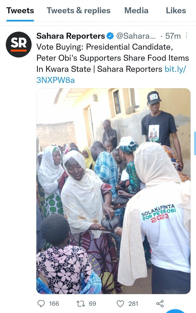 Dear <a href="/SaharaReporters/">Sahara Reporters</a> and @YeleSowore I was the brain 🧠 behind the kind gesture operation feed your community. I'm not a member of LP or support group but a concern Nigerian who believes in <a href="/PeterObi/">Peter Obi</a> , feeding people with my hard earned money not LP funds.