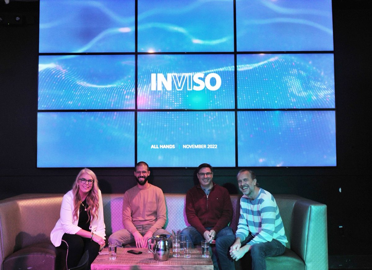 InvisoCorp's tweet photo. We hosted our first truly hybrid All-Hands Meeting yesterday focusing on Employee Connection! Our Inviso Seattle area locals gathered for a fun in-person event and our remote team joined for an exciting virtual experience. #inviso #allhandsmeeting #employeeconnection #hybridworld https://t.co/i86u9o2Lv4