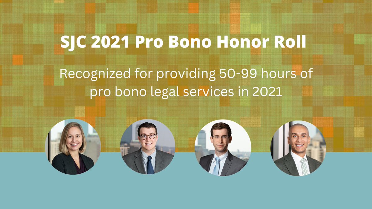 A&amp;K is pleased to announce that 4 of our attorneys were named to the 2021 Honor Roll by the MA Supreme Judicial Court for providing between 50-99 hours of pro bono legal services. They are: Melissa Allison, Ezra Dunkle-Polier, Paul Kominers and Mina Makarious. #probono