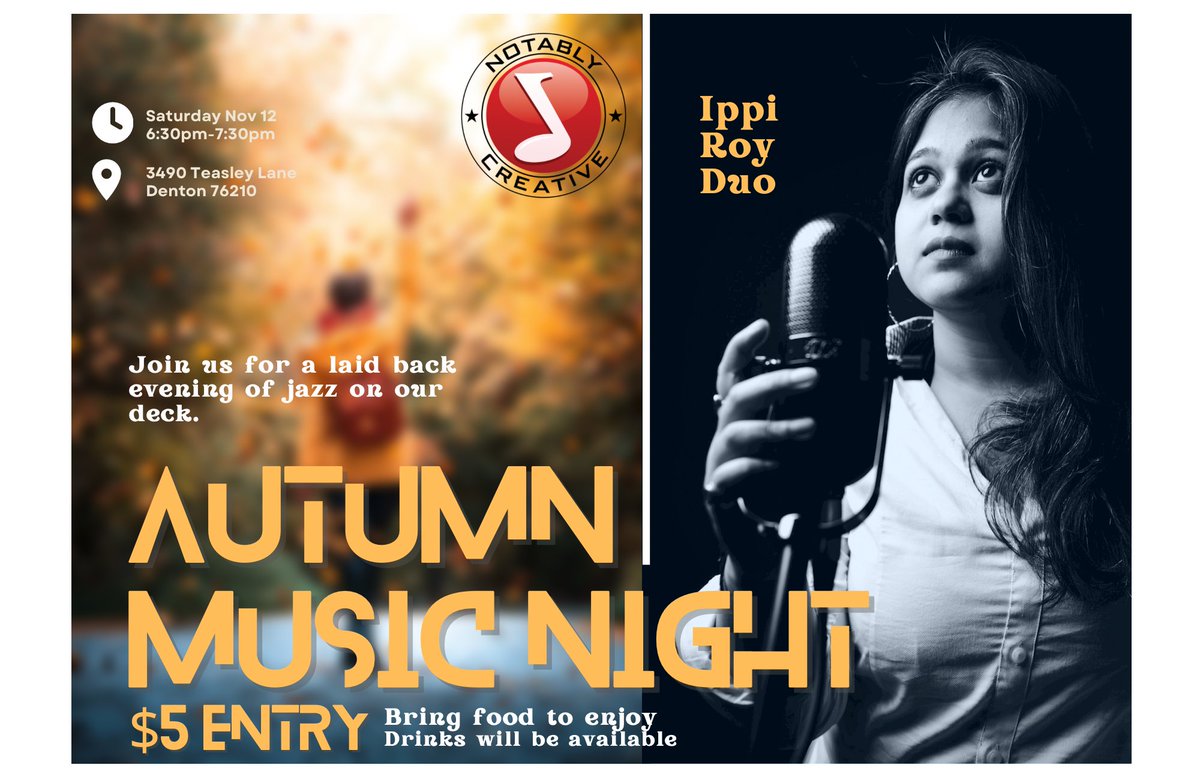 NotablyCreative's tweet image. Jazz night in #denton with award winning artist #Ippyroy Enjoy a selection of beverages from @BeardedMonkDn10 or get a sweet treat from @snowbabyice Show starts at 6pm #benotablycreative #backdeck #UNTmusician