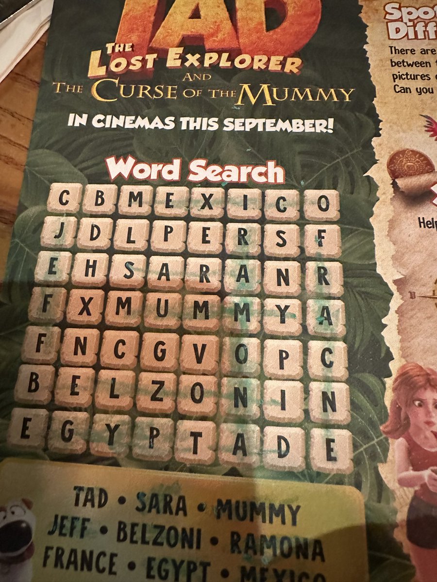 AndrewSettle's tweet photo. @beefeatergrill the curse of the mummy seems to have affected the spelling of France on the word search! https://t.co/j45OOegwVx