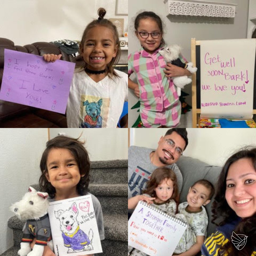 Our TRF kids, Izzy, Luna, Benji, Nolan, and their families are sending all of their love to our furry TRF Ambassador <a href="/barkandrefurry/">Bark-André 🌈</a>!💓