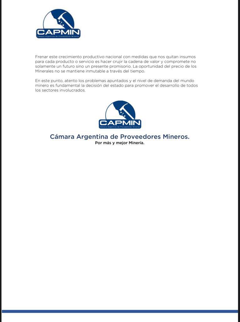 CapminOficial's tweet photo. La Cadena de Provisión Minera cruje. Agradecemos a @Mineria_Ar por recibir nuestros reclamos, se necesitan soluciones para que no se retroceda la estructura de valor Minera Argentina. https://t.co/4PskDv1K4m